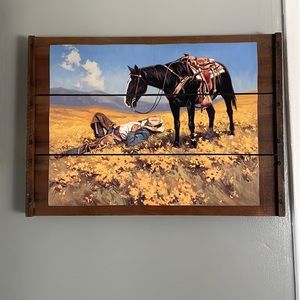 Harold Lloyd Lyon Cowboy Painting on Wood Planks (PRINT)